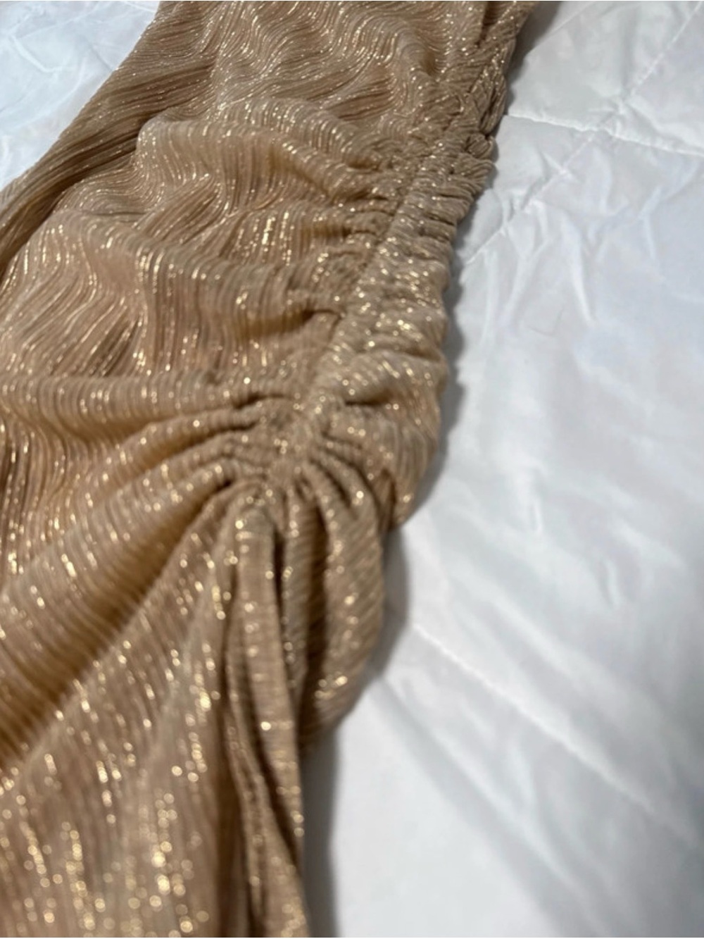 PrettyLittleThing Metallic Gold Ruched Slip Maxi Dress - Picture 2 of 8